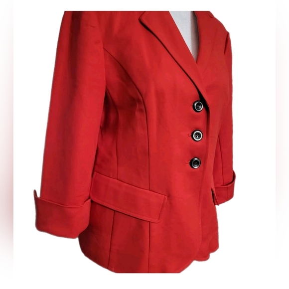 Gallia Moda Red Button Front Dress Blazer 3/4 Sleeve Darted Flattering Fit Sz 4 - Picture 6 of 9